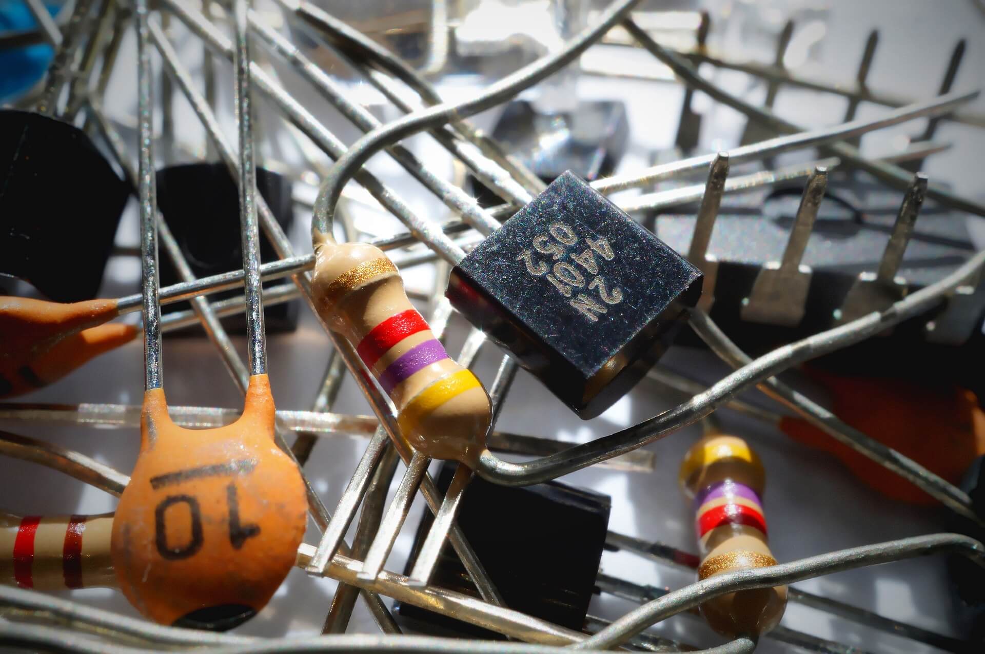 An image of capacitors and other electronic components